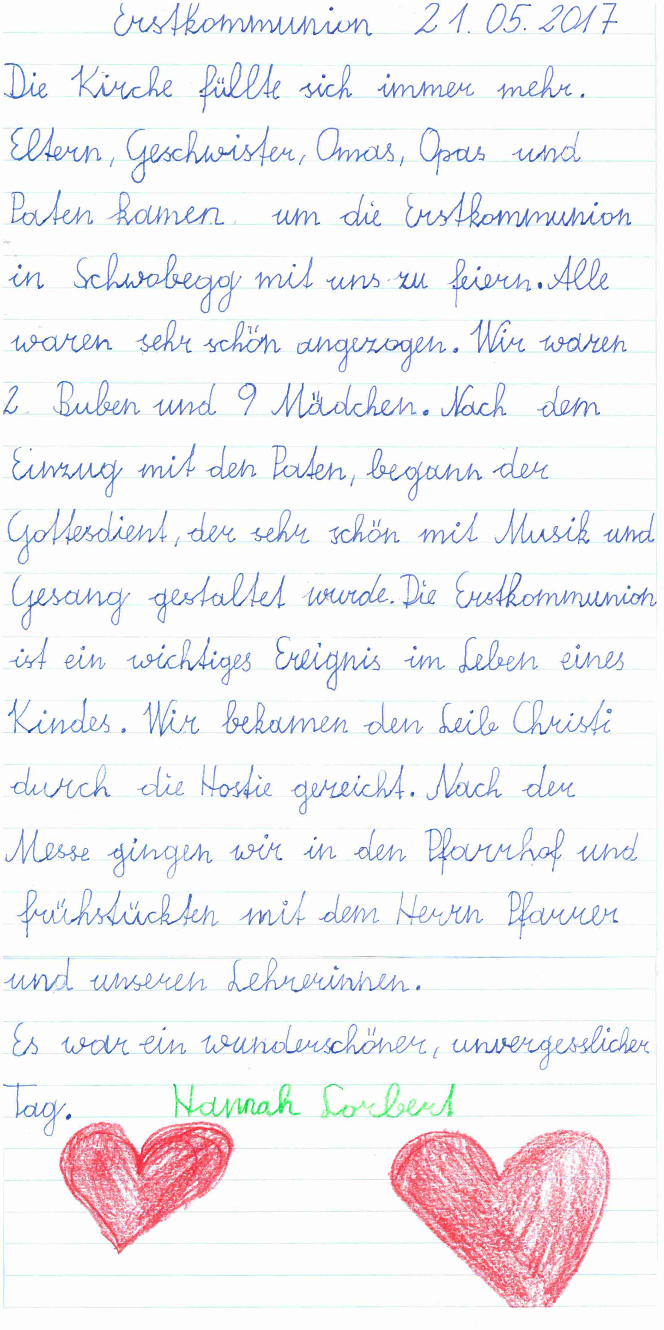 Hannah Bericht Erstkommunion